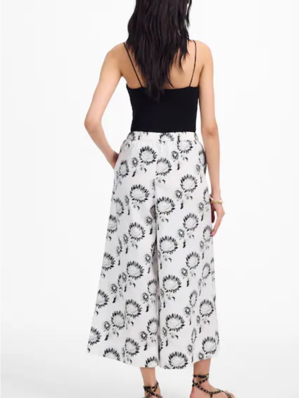 Madewell Pull-On Culottes in Cotton Poplin Wide Leg Med Graphic Sunflowers White - Picture 3 of 10